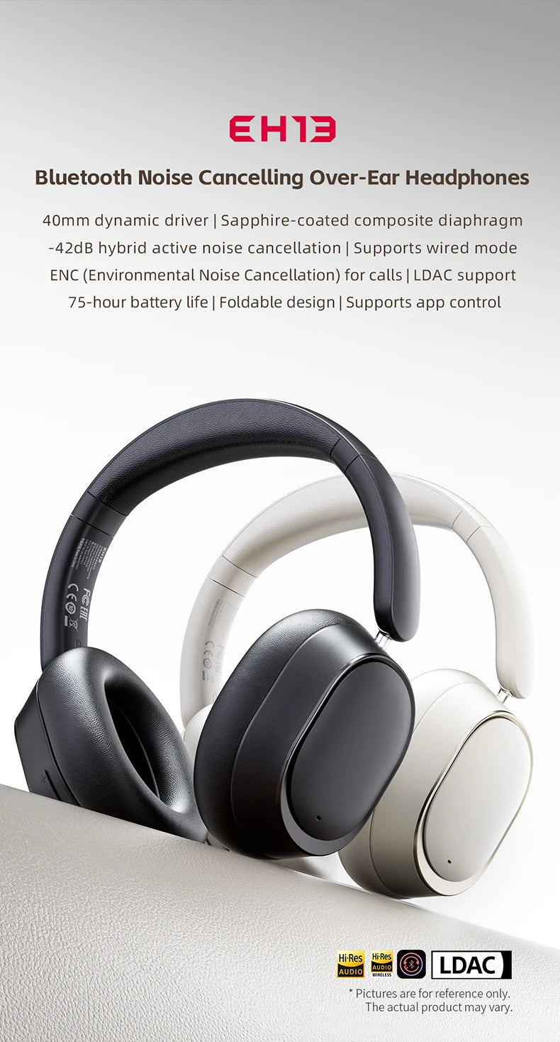 FiiO EH13 Wireless Noise Cancelling Headphones Bluetooth Over-Ear Headphones with Hybrid ANC, 45H Playtime, Travel Gaming Headphones