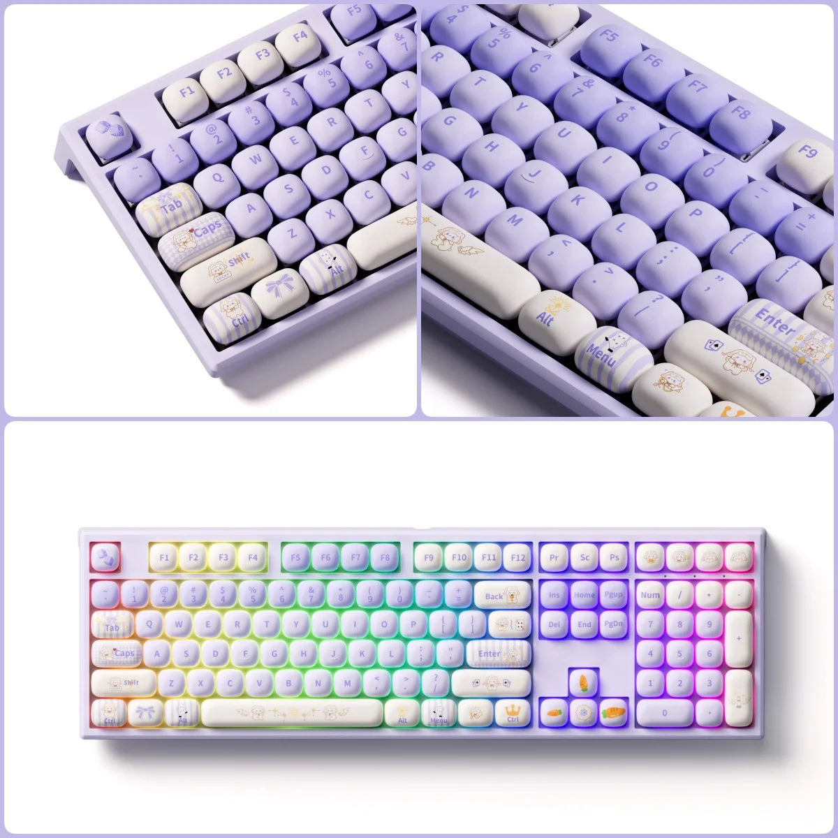 Tastiera meccanica wireless Akko MonsGeek MG108B Bun Wonderland, profilo MOG, RGB, 108 tasti, formato full size, hot swap, USB / 2.4G / BT 5.0