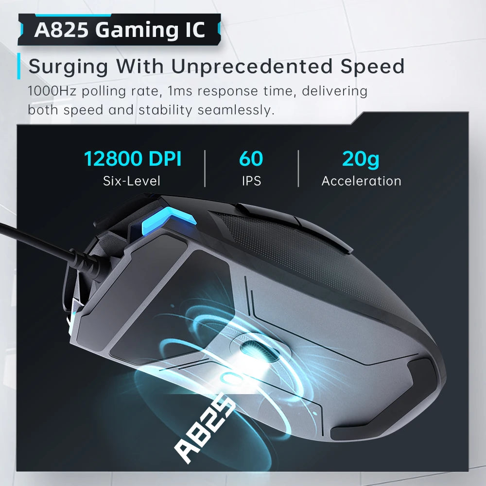 MACHENIKE M7Pro Wired Gaming Mouse USB, 12800 DPI RGB Gaming Mouse with Instant A825 Sensor, 7 Programmable Buttons, Ultra-Light 65g Gaming Mouse for PC & Laptop