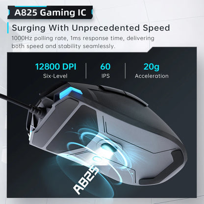 MACHENIKE M7Pro Wired Gaming Mouse USB, 12800 DPI RGB Gaming Mouse with Instant A825 Sensor, 7 Programmable Buttons, Ultra-Light 65g Gaming Mouse for PC & Laptop