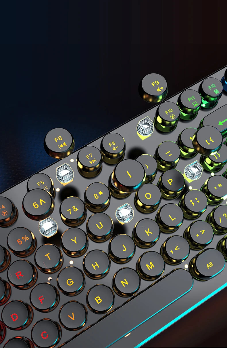 EWEADN GX330 Typewriter Gaming Keyboard 104 Keys Wired Retro Keyboard with RGB Backlit, Round Keycaps, USB Mechanical Style Keyboard for PC & Laptop