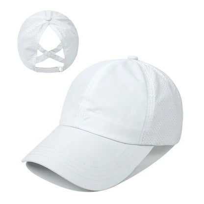 Women Summer Baseball Cap Solid Color Cross Ponytail Hat Quick-Drying Half-Hollow Men Caps Golf Wear Sport Leisure Hat 6 Colors