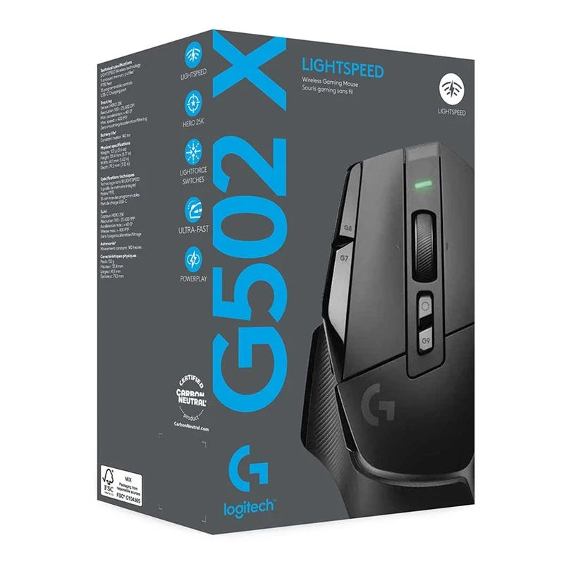 Logitech G502 X LIGHTSPEED Gaming Mouse Wireless, HERO 25K Sensor, LIGHTFORCE Hybrid Optical-Mechanical Switches, RGB Gaming Mouse for PC