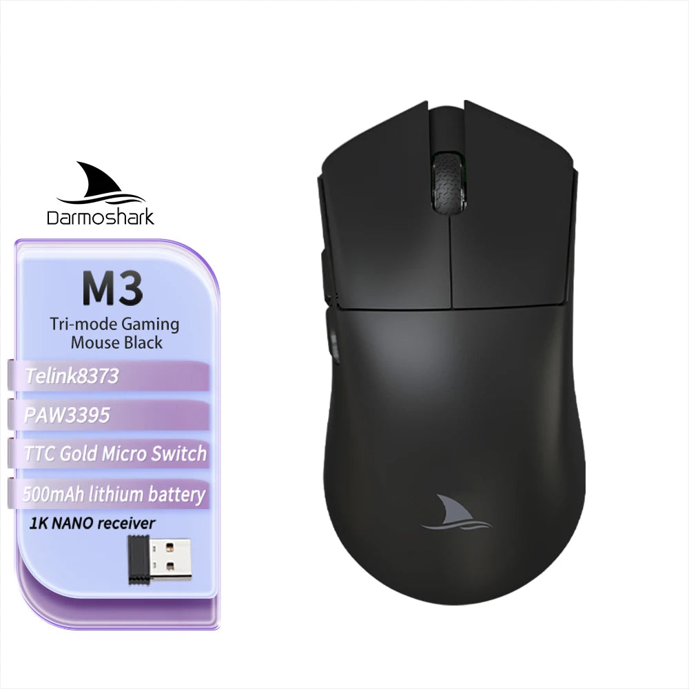 Souris gaming sans fil Darmoshark M3 V2 Tri-Mode 8K, capteur PAW3395, 26K DPI – Souris gaming ultra-légère pour PC et ordinateur portable