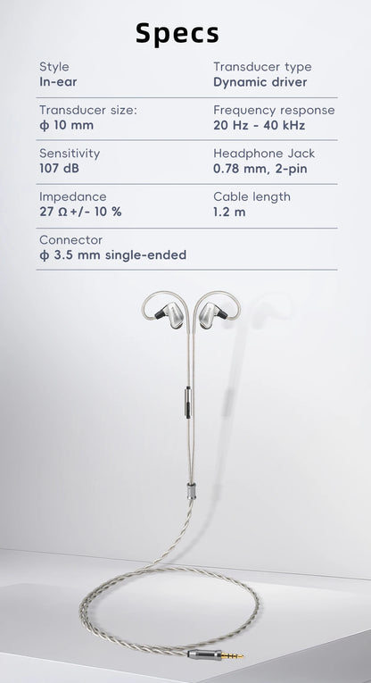 SIVGA SM100 10mm Dual-Chamber Dynamic Driver In-Ear Wired Earphones 0.78 mm 2-Pin Detachable Cable with Mic for Music/Gaming