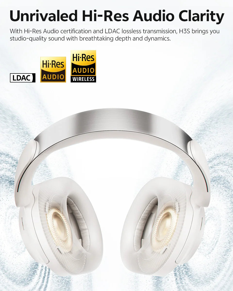 QCY H3S -56dB ANC adaptativa Auriculares Bluetooth 6.0 circumaurales – Auriculares inalámbricos Hi-Res LDAC, batería de 102H, sonido espacial con doble transductor