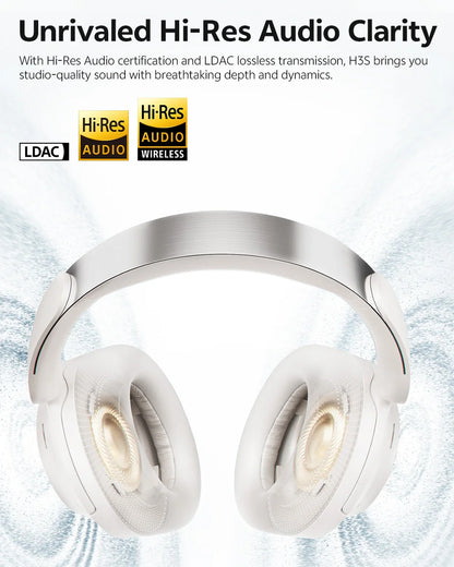 QCY H3S -56dB ANC adaptativa Auriculares Bluetooth 6.0 circumaurales – Auriculares inalámbricos Hi-Res LDAC, batería de 102H, sonido espacial con doble transductor