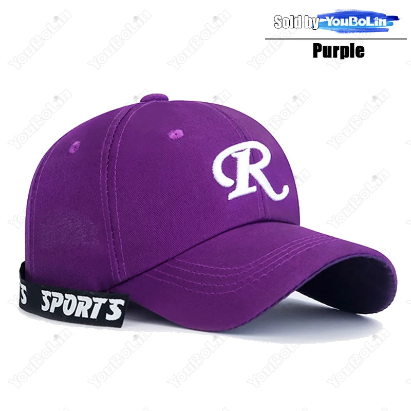 R letter Ribbon Embroidery Cotton Adjustable Hard Top Baseball Cap Sun Hat Trucker Hats Hip Hop Caps