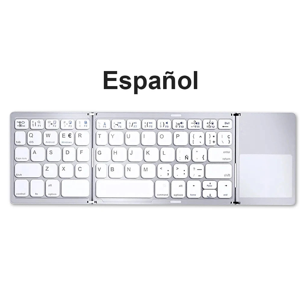 Russian/Spanish/English B033 Mini Foldable keyboard, Wireless Bluetooth Keyboard Recharger with Touchpad for Windows Android IOS