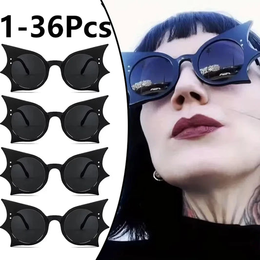 1-36Pcs Bat Sunglasses Black Retro Punk Hip Hop Style Sunglasses for Halloween Everyday Life  Party Fashion role play decoration