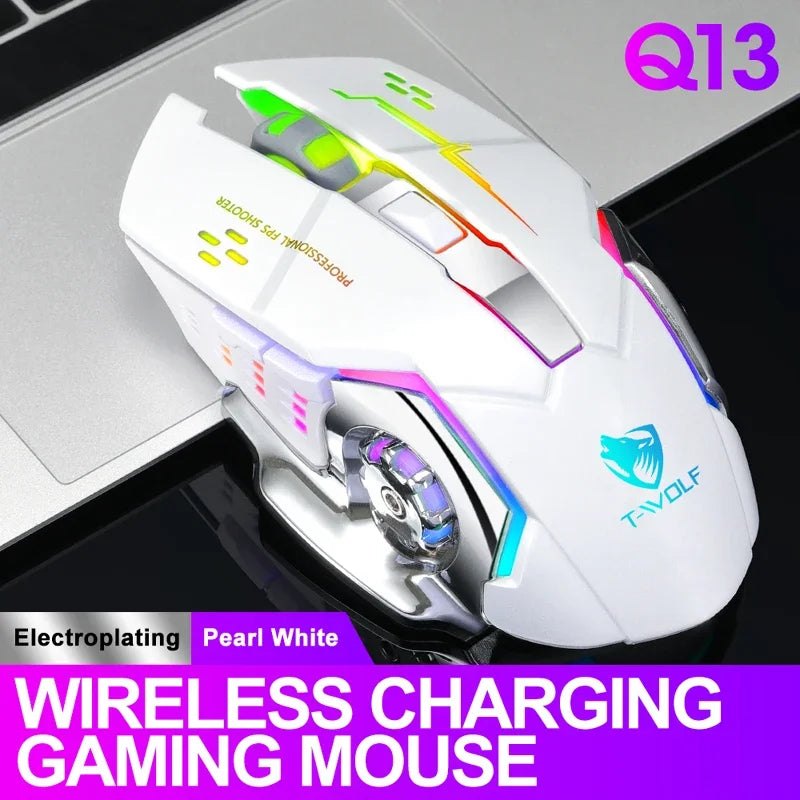 Rechargeable Wireless Gaming Mouse with RGB Backlit, Silent Click, Ergonomic Optical Wireless Mouse for PC, Laptop & Desktop, 2400 DPI