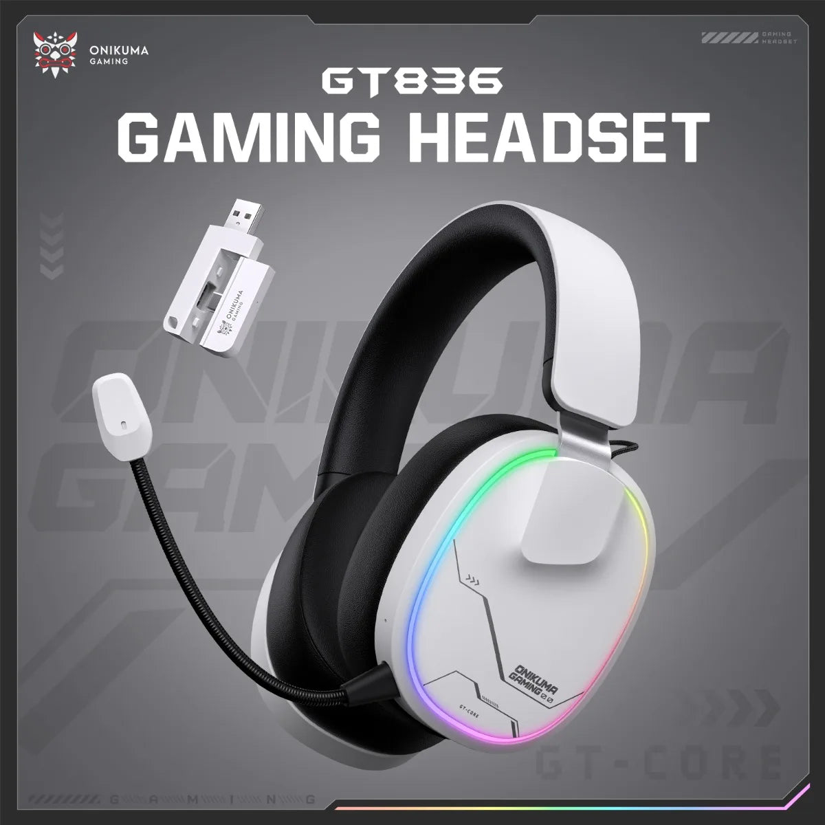 ONIKUMA GT808 Wireless Gaming Headset with 45dB Active Noise Cancelling, Hi-Res Audio, 2.4GHz, Bluetooth 5.3, Wired, 60H Battery for PC, PS5 & Switch