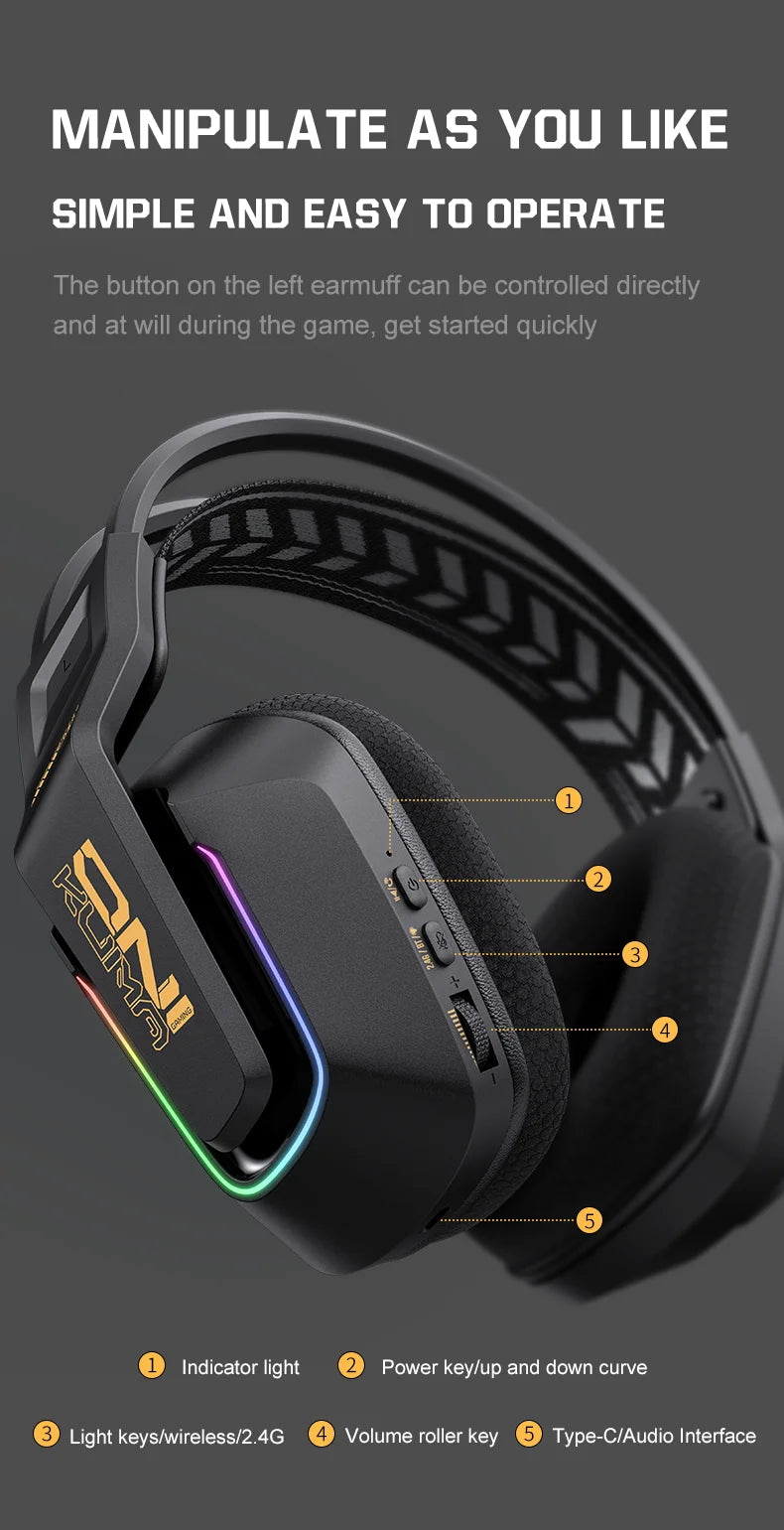ONIKUMA GT828 Bluetooth Headset Four-mode Connection Over Ear HIFI Stereo Wireless Gaming Headsets with Mic for PC Laptops PS5