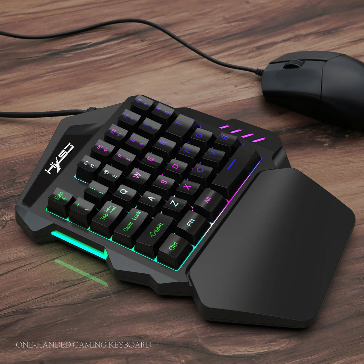 Ergonomic One-Handed Gaming Keyboard, 35-Key Compact Design, RGB Lighting, USB Powered, Thin Film Keys for Enhanced Gaming