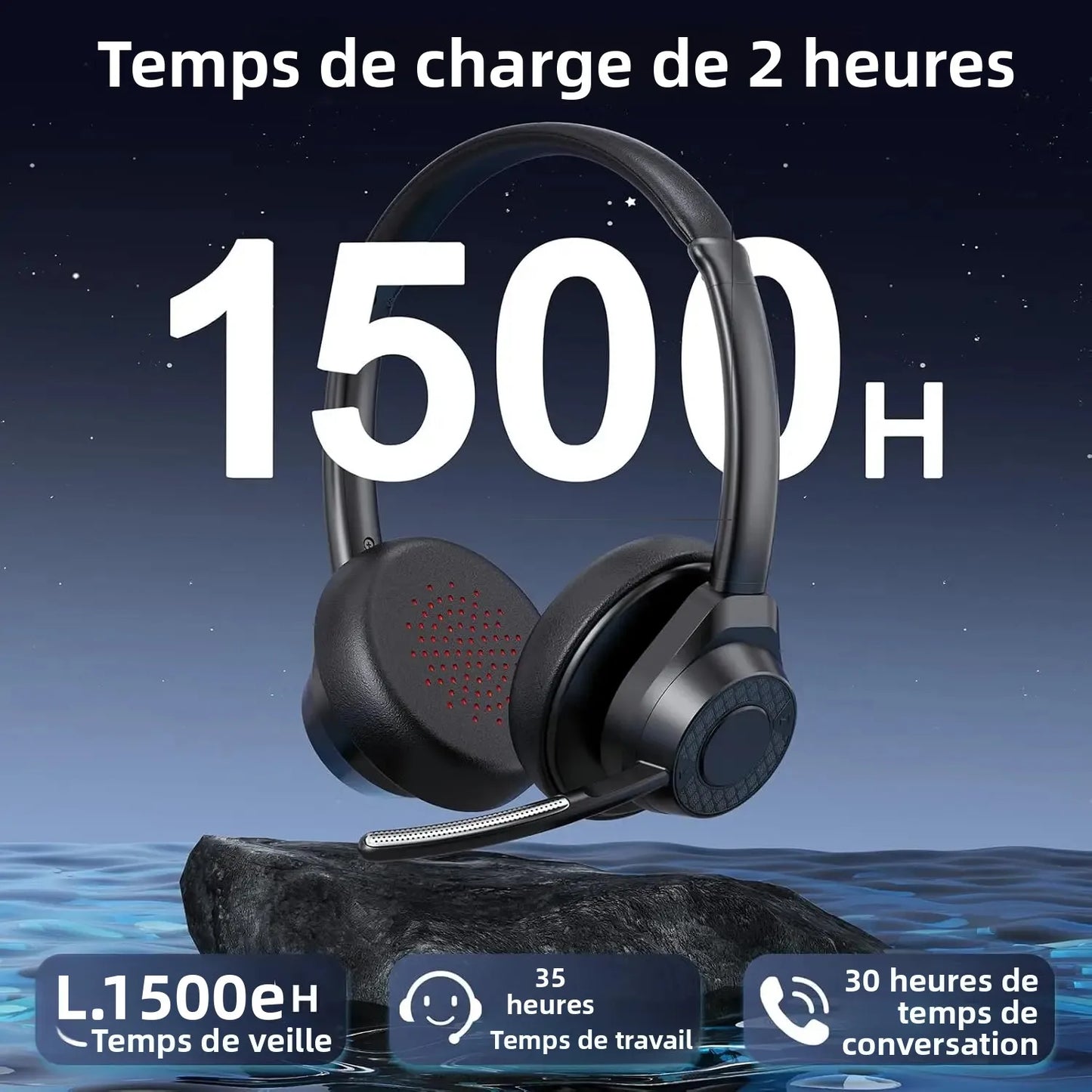 Bluetooth Headset V5.4 Wireless Headphones with Mic, Noise Cancelling Bluetooth Headset for Work, Office Calls, Zoom Meetings, Laptop & Mobile