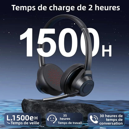 Bluetooth Headset V5.4 Wireless Headphones with Mic, Noise Cancelling Bluetooth Headset for Work, Office Calls, Zoom Meetings, Laptop & Mobile