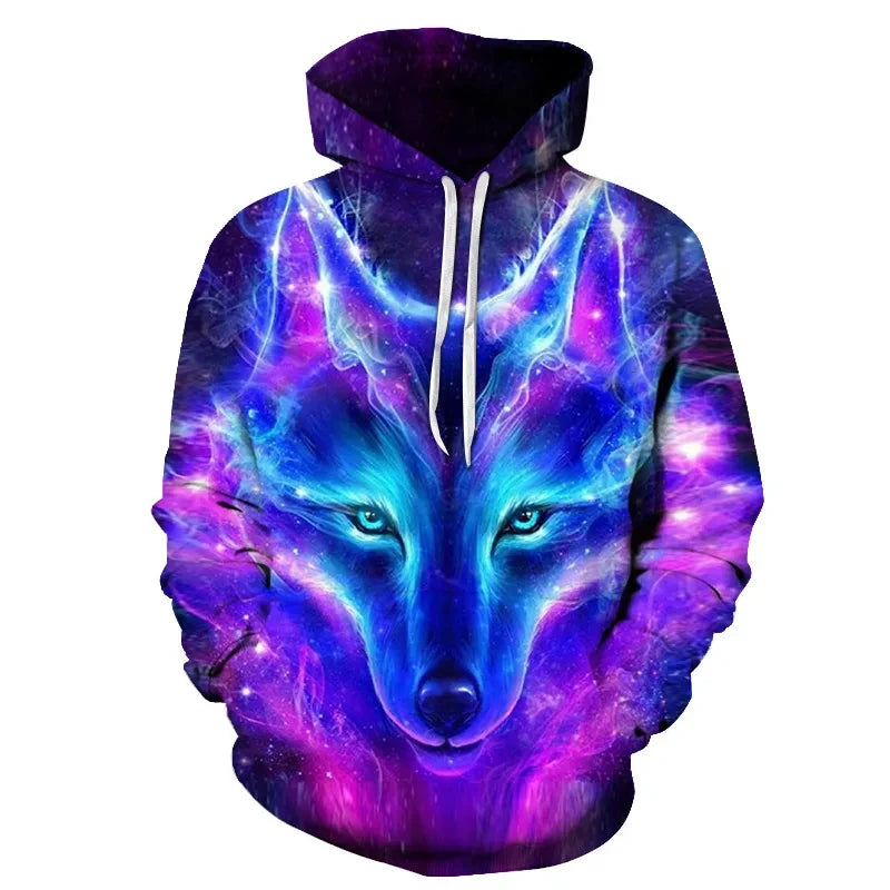 Anime-Sweatshirt mit wildem Wolfskopf, 3D-bedruckter Hoodie für Herren/Damen, modische Harajuku-Kleidung für Kinder und Herren-Mantel