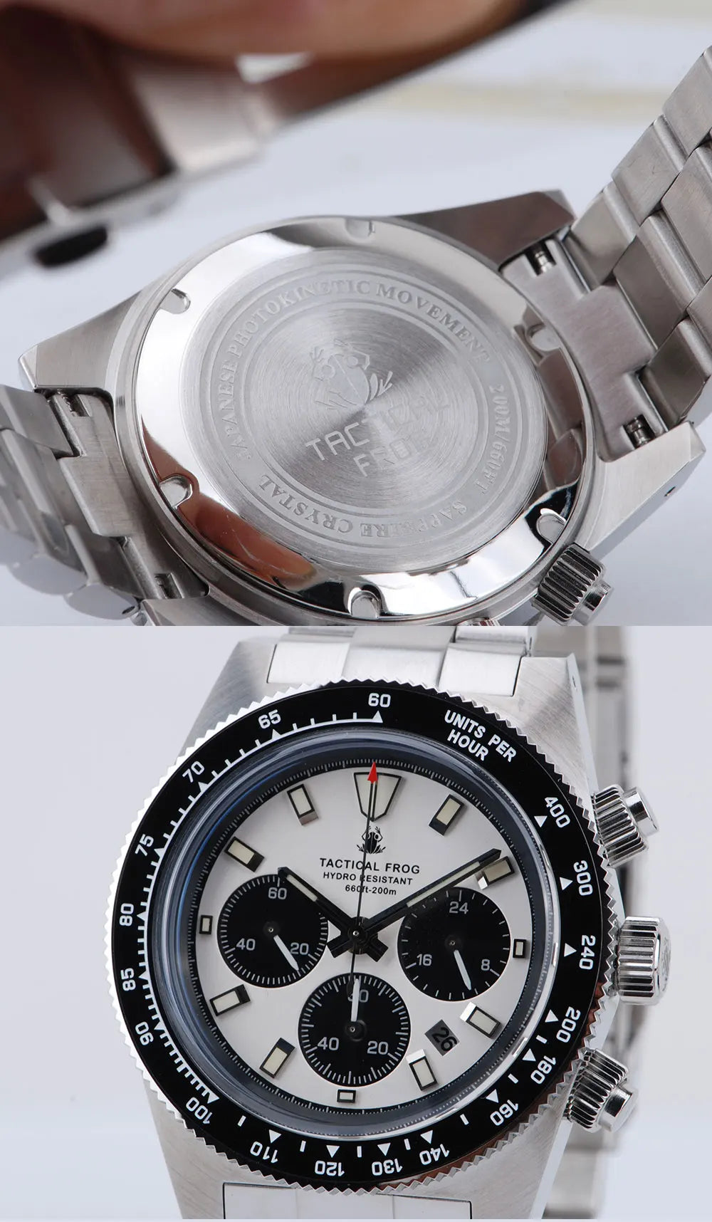 Tactical Frog Men's Business Diving Watch VS75B Quartz Chronograph 316L Steel Sapphire 200M Waterproof C3 Luminous Mens Watch