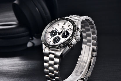 Zegarek męski PAGANI DESIGN „New Moon” – luksusowy zegarek kwarcowy, chronograf, szkło szafirowe z powłoką antyrefleksyjną, ceramiczna ramka, świecące wskazówki