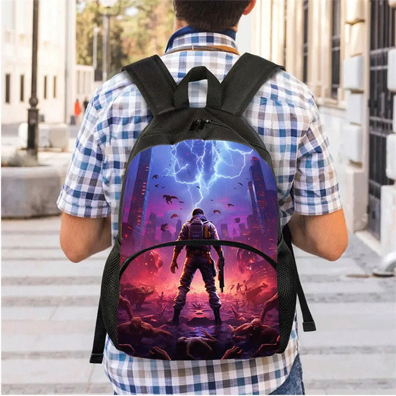 15 Inch Fortnite Cartoon Backpack Unisex for Boys Girls with Front Pocket Lightweight Student School Bookbag Large Capacity
