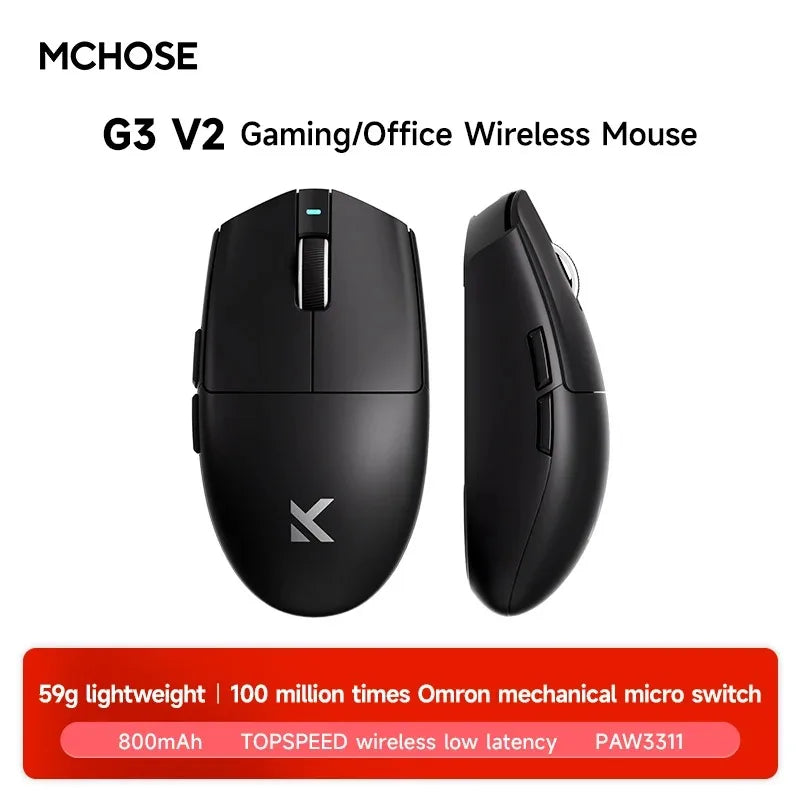 MCHOSE G3 V2 Pro Wireless Gaming Mouse, PAW3395 Three-Mode Bluetooth Gaming Mouse, Lightweight 59g Wireless Gaming Mouse for Esports, Office & PC