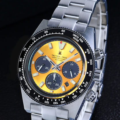 Tactical Frog V2 Solar Chronograph Men Watch Sapphire Crystal Mirror Ceramic Bezel VS75A Eco-Drive Quartz 20Bar Waterproof Watch