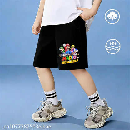 Kids Summer Cotton Shorts with Classic Super Mario Cartoon Prints, Casual Fashion Look, Breathable Skin-Friendly , Soft and Cozy
