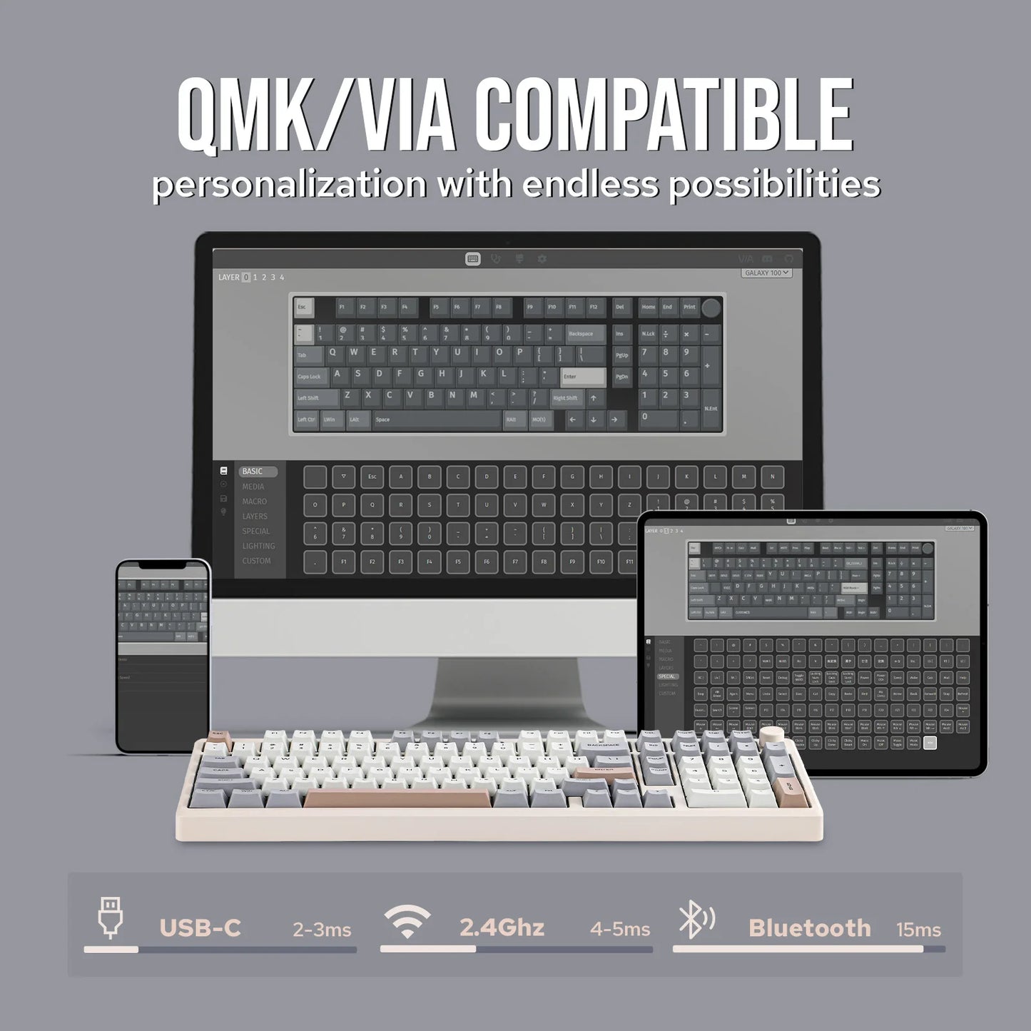 EPOMAKER Galaxy100 1800 ANSI US Layout Hot-Swap Gasket-Mounted Tri-mode Wireless Aluminum Mechanical Gaming Keyboard