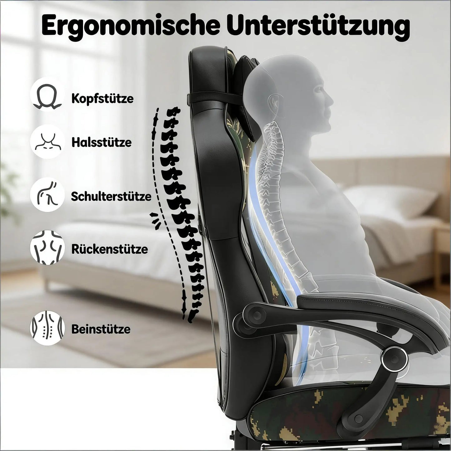 Stylish Ergonomic Gaming Office Chair with Footrest, Reclining Racing Chair, Breathable PU Leather Computer Desk Chair for Home & Office