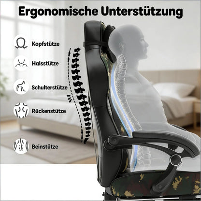 Stylish Ergonomic Gaming Office Chair with Footrest, Reclining Racing Chair, Breathable PU Leather Computer Desk Chair for Home & Office