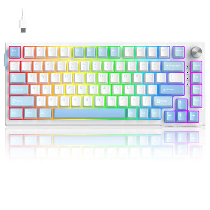 MageGee SKY81 Teclado mecánico gaming 75%, RGB, gasket, hot swappable, con cable, personalizable, sonido cremoso, amortiguación acústica y perilla