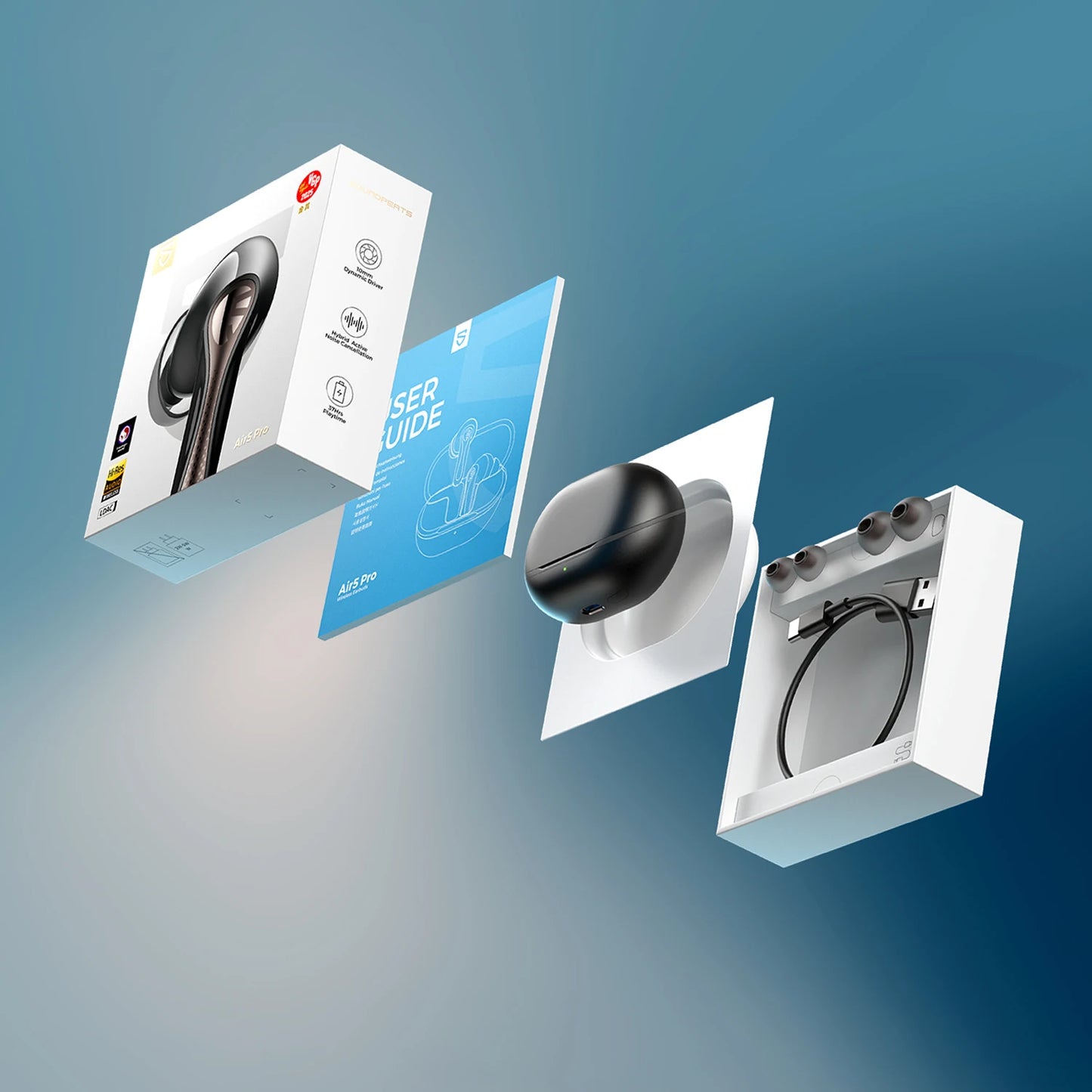 SOUNDPEATS Air5 Pro Wireless Earbuds Bluetooth 5.4 with 55dB Adaptive ANC, Hi-Res LDAC, aptX Lossless Audio & 6 AI ENC Microphones