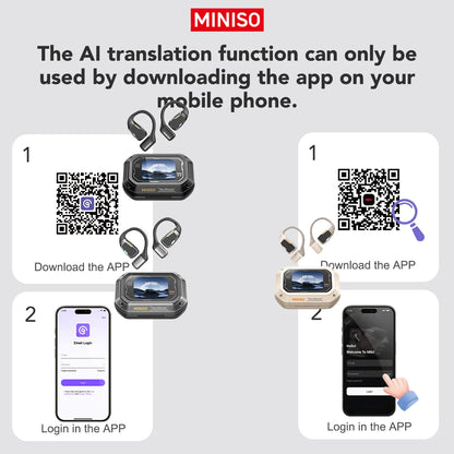 AI MINISO M98 Wireless Headphones OWS Bluetooth Earphones with AI Translator, Gaming Headset, Open Ear Sports Earbuds, LCD Touch Screen IPX5 Waterproof