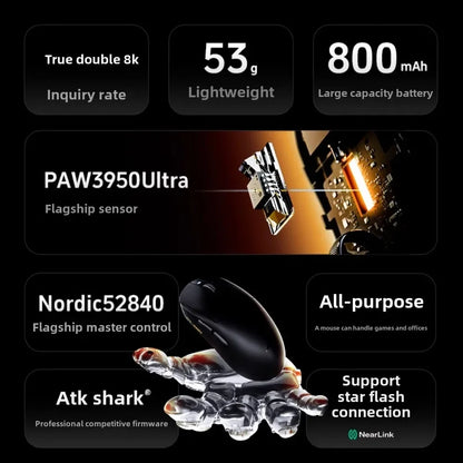 ATK Dragonfly A9 Wireless Gaming Mouse, PAW3950 Sensor, Tri-Mode Bluetooth Mouse, 30,000 DPI, 8KHz Polling Rate, Lightweight Ergonomic Esports Mouse