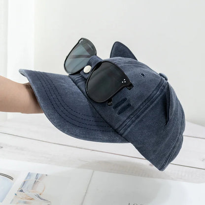 New Cat Ears Sunglasses Baseball Cap Y2K Cotton Washed Pilot Snapback Caps Gorras Women And Men Outdoor Sunshade Sun Hats Unisex