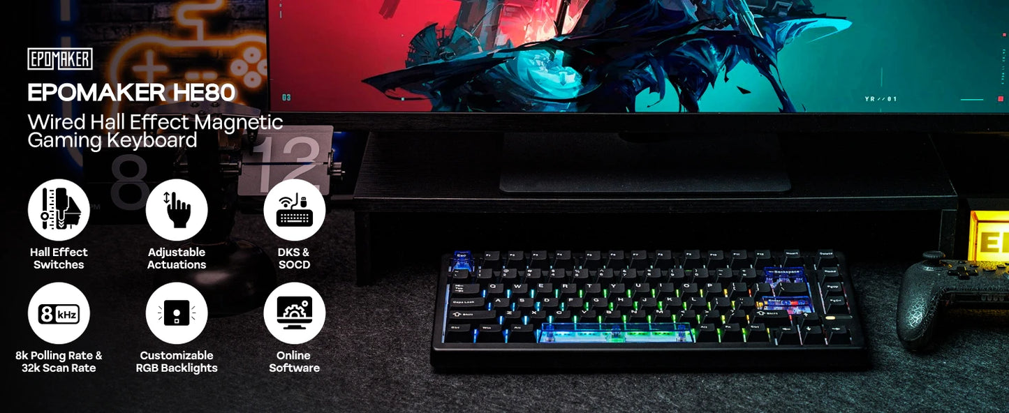 EPOMAKER HE80 75% US QWERTY Layout Hot-Swap Creamy Gasket Wired Hall Effect Magnetic Mechanical Keyboard DKS SOCD for PC/Mac