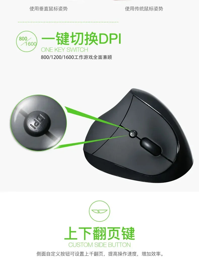 YANFU BNKJ5 Left Hand Wireless Ergonomic Mouse, 2.4G Bluetooth Ergonomic Mouse with Adjustable DPI, Silent Optical Office Mouse for Left-Handed Users