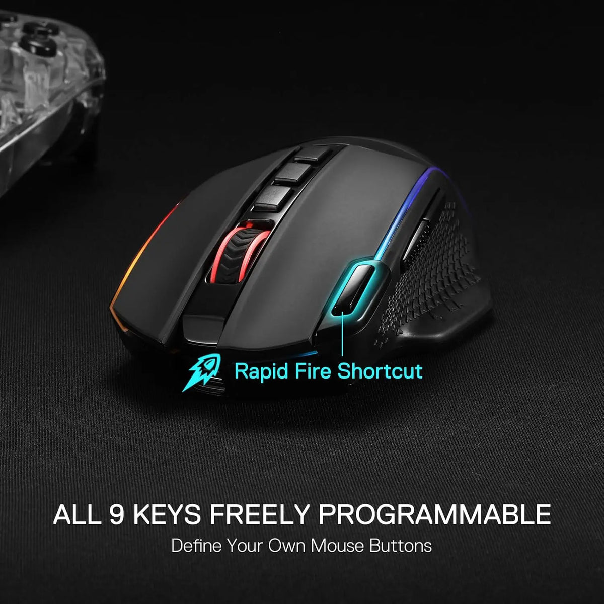 Redragon M991 kabellose Gaming-Maus 26000 DPI, 3 Modi, 9 Makro-Tasten, RGB-Hintergrundbeleuchtung, Schwarz