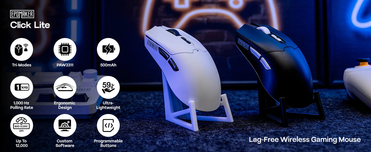 EPOMAKER Click Lite Wireless Gaming Mouse, Tri-Mode Bluetooth & 2.4GHz Gaming Mouse, PAW3311 Sensor, 24000 DPI, 59g Lightweight Rechargeable Gaming Mouse