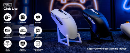 EPOMAKER Click Lite Wireless Gaming Mouse, Tri-Mode Bluetooth & 2.4GHz Gaming Mouse, PAW3311 Sensor, 24000 DPI, 59g Lightweight Rechargeable Gaming Mouse