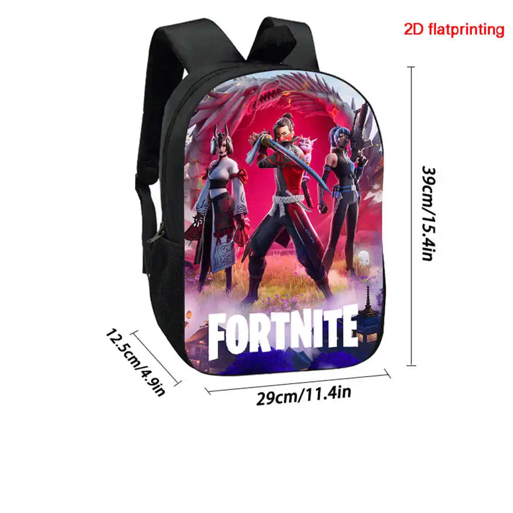 Conjunto Fortnite Cartoon de 3 peças, grande capacidade, adequado para rapazes e raparigas dos 5 aos 8 anos, inclui mochila, lancheira e estojo
