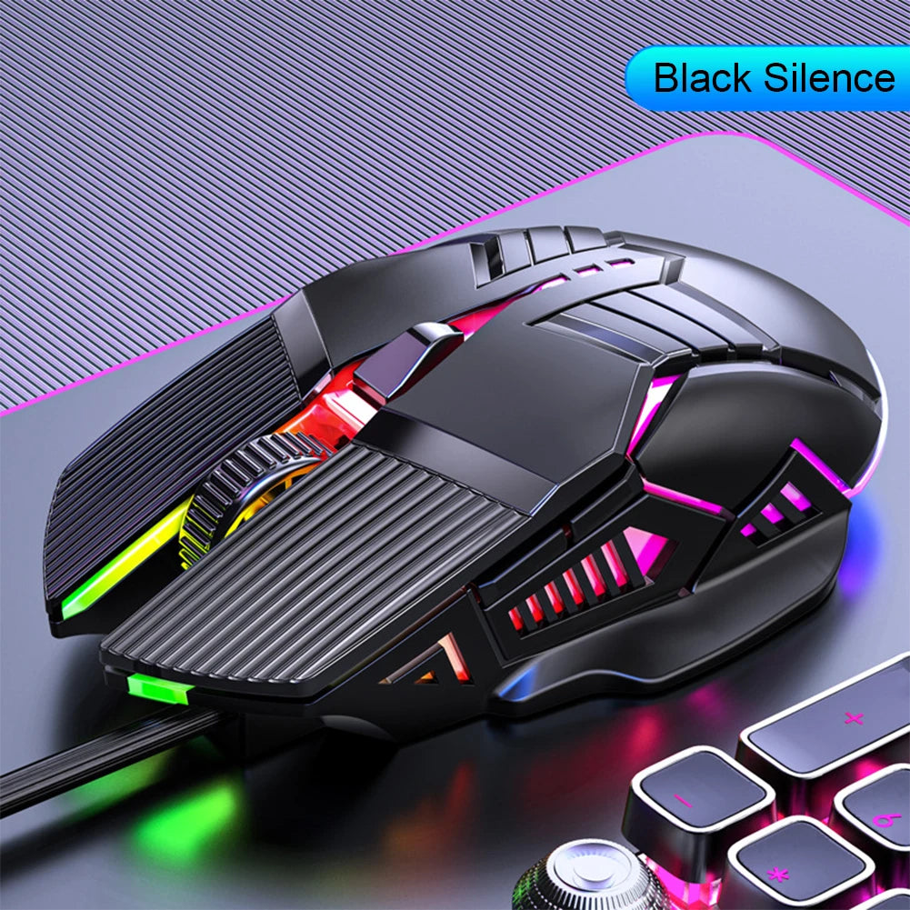3200DPI ergonomisk trådbunden gamingmus USB datormus gamingmus med RGB-bakgrundsbelysning 6 knappar LED tyst mus för PC och laptop