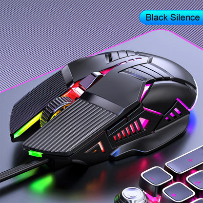 3200DPI ergonomisk trådbunden gamingmus USB datormus gamingmus med RGB-bakgrundsbelysning 6 knappar LED tyst mus för PC och laptop