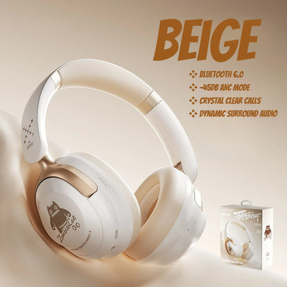 Zombies Cat S10 ANC Bluetooth Headphones with 45dB Noise Cancellation, HiFi Stereo Wireless Over-Ear Headset with Mic