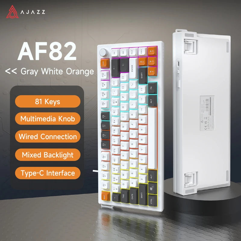 AJAZZ AF82 Low-Profile Electrostatic Keyboard Tri-Mode Wireless 75% Mechanical Gaming Keyboard with Display Screen, Hot-Swappable, 4000mAh Battery