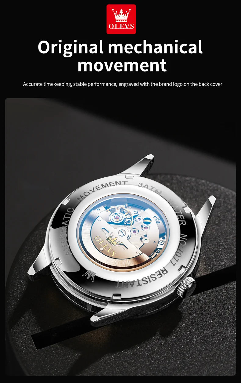 OLEVS Original Men's Fully Automatic Mechanical Watch Stainless Steel Calendar Week Men's Luminous Waterproof Business Watch