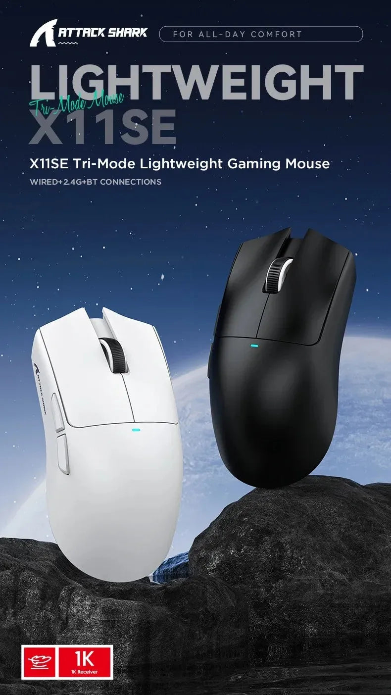 ATTACK SHARK X11SE Ultra-Light Wireless Gaming Mouse, 22,000 DPI PAW3311 Sensor, Tri-Mode Bluetooth/2.4GHz/Wired Gaming Mouse, 65-Hour Battery