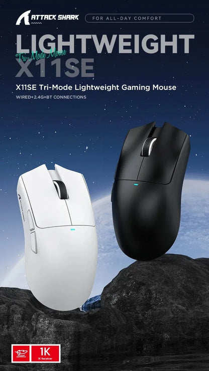ATTACK SHARK X11SE Ultra-Light Wireless Gaming Mouse, 22,000 DPI PAW3311 Sensor, Tri-Mode Bluetooth/2.4GHz/Wired Gaming Mouse, 65-Hour Battery