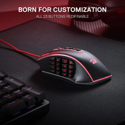Herná myš Redragon M990 MMO, 32000 DPI, vysoko presná káblová RGB myš pre hráčov s 23 programovateľnými tlačidlami, 16 bočnými makro klávesmi