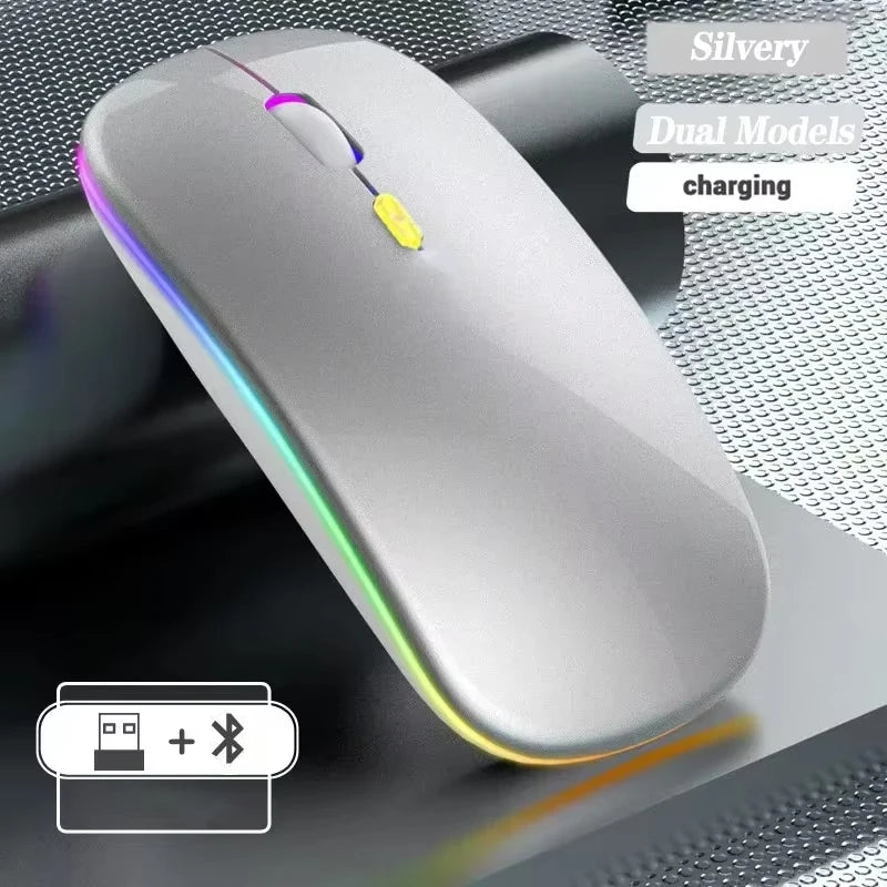 Ladattava langaton hiiri kahdella yhteystilalla, Bluetooth-yhteensopiva 2.4G USB -tietokonehiiri kannettavalle, iPadille, tabletille ja pelikäyttöön